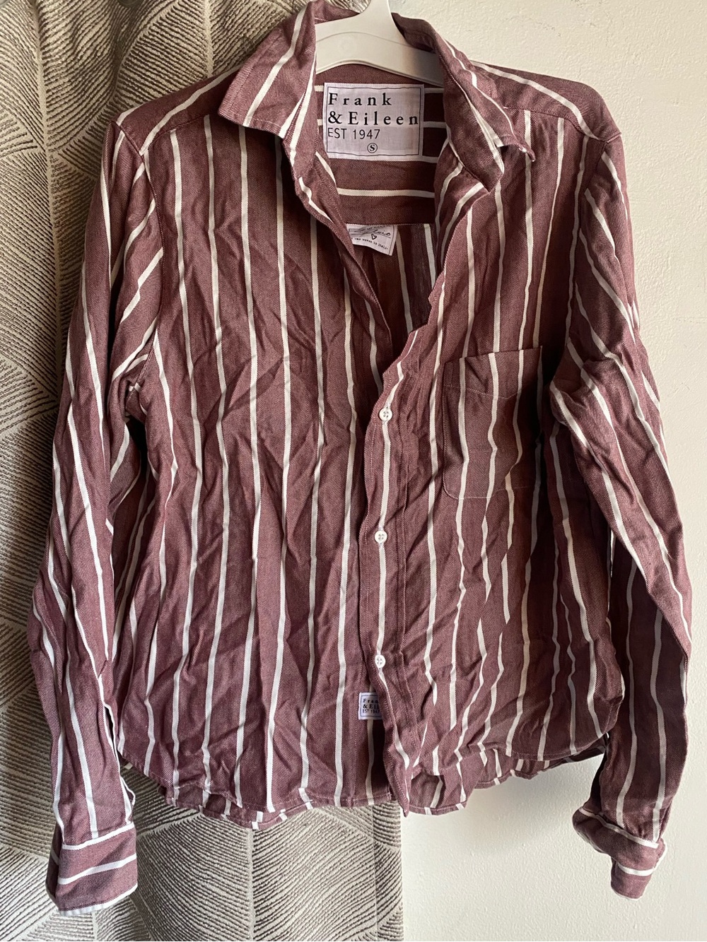 Frank & Eileen "Silvio" Cherry Brown Stripped Button Down Collared Long Sleeve S
